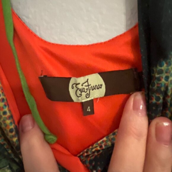 Anthropologie‎ Eva Franco Oroya Dress Surplice Neckline Orange Sash Size 4 - Picture 6 of 13